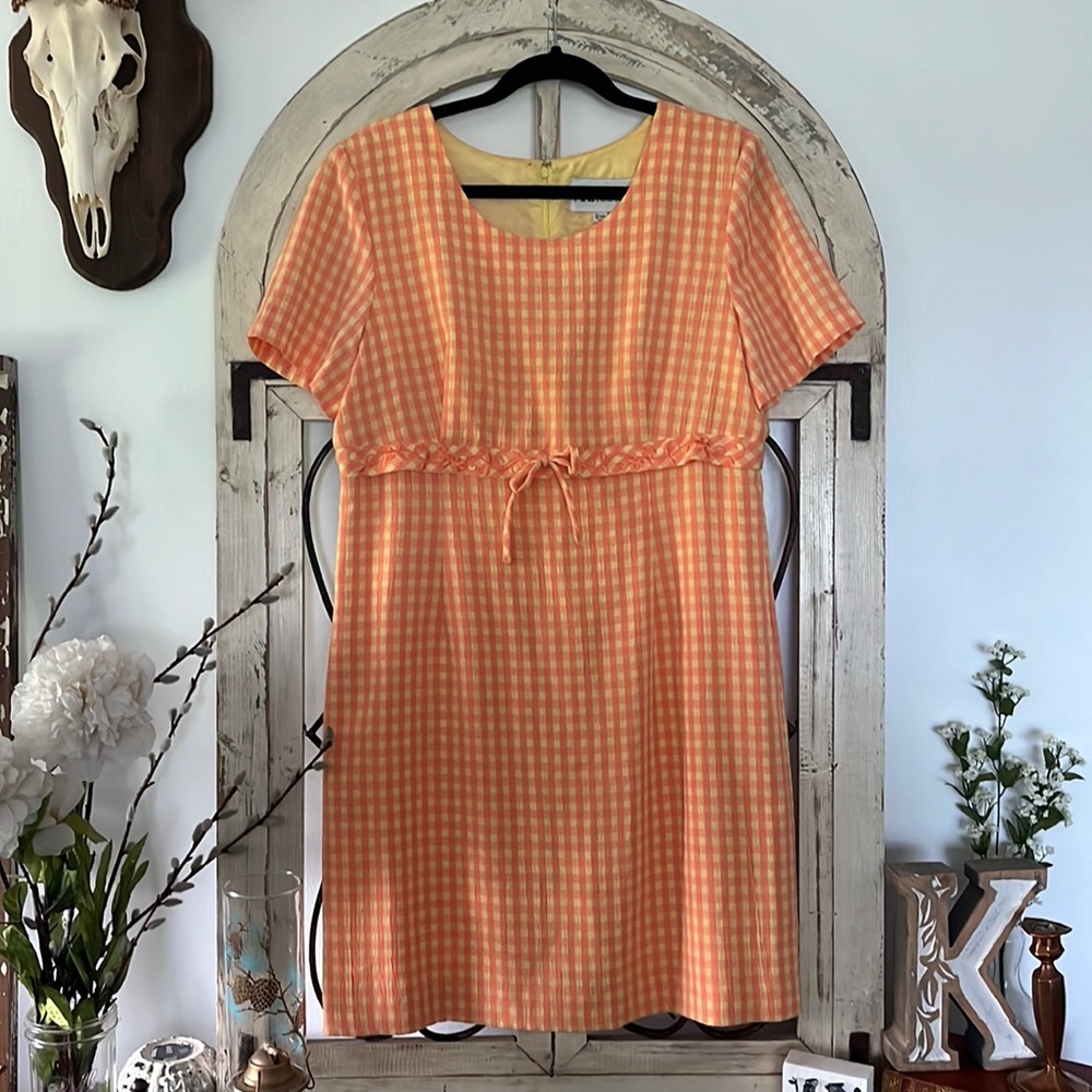 Vintage 90s orange checker print dress